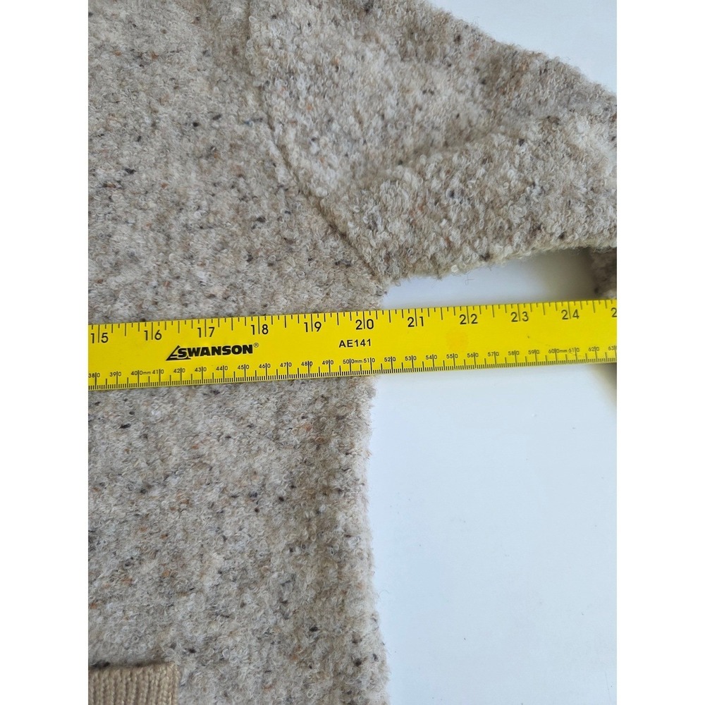 Greige Cardigan Large Oatmeal Boucle Gold Button Crew Neck Wool Bld Classic Core - Picture 7 of 9